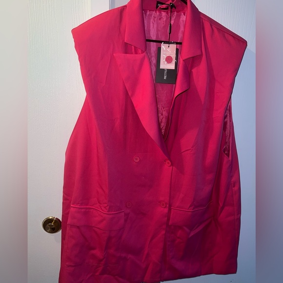 Plus Hot Pink Sleeveless Shoulder Pad Double Breasted Blazer Dress - from PLT - Picture 6 of 8